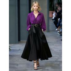 批发新款职场高级感穿搭气质长袖v领上衣黑色<b class='q'>半身裙</b>两件套装