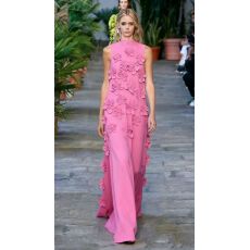 批发气质优雅风立领无袖纯色长裙2025新款立体花朵拼贴设计长款<b class='q'>连衣裙</b>