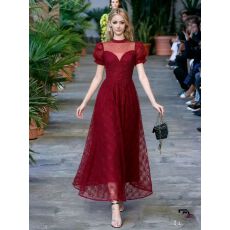 批发高端名媛气质烫钻立领短袖<b class='q'>网纱</b>盘花工艺收腰显瘦礼服长<b class='q'>裙</b>子