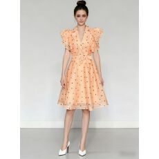 批发法式复古时髦西装领五分袖绑带收腰印花<b class='q'>连衣裙</b><b class='q'>女</b>夏显瘦单排扣短裙