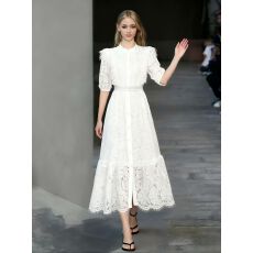 批发御姐轻熟风氛围感<b class='q'>连衣裙</b>子夏季<b class='q'>女</b>装别致漂亮短袖蕾丝惊艳中长裙<b class='q'>潮</b>