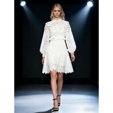 批发法式气质套装女高级感绑带收腰灯笼袖镂空钩花蕾丝上衣高腰<b class='q'>半身裙</b>