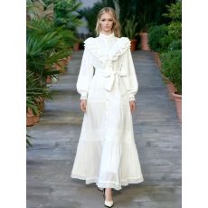 批发法式复古<b class='q'>宫廷</b>风荷叶边拼接灯笼袖单排扣绑带收腰显瘦气质<b class='q'>连衣裙</b>女