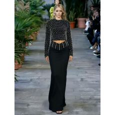 批发新款黑色钉珠钻饰<b class='q'>长袖</b>搭配两件套绷带礼服显瘦洋气轻奢聚会敬酒服