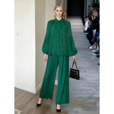 批发气质两件套女2025秋季法式<b class='q'>宫廷</b>风蕾丝拼接灯笼袖衬衫高腰阔腿长裤