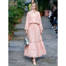 批发温柔风气质两件套女秋刺绣上衣+高腰大摆<b class='q'>半身裙</b> 俩件套