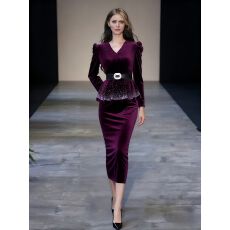 批发气质名媛小香风御姐轻熟风高级感丝绒衬衫<b class='q'>半身裙</b>两件套装女冬