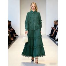 批发气质两件套女高级感蕾丝拼接灯笼袖衬衫高腰蛋糕<b class='q'>半身裙</b>套装裙