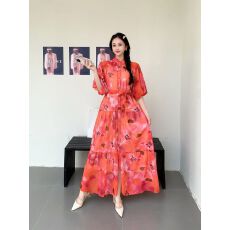 批发印花<b class='q'>连衣裙</b>女夏收腰显瘦大摆长裙度假风沙滩裙