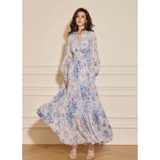 批发法式复古碎花连衣裙女春秋<b class='q'>百褶</b>新款高级感气质收腰显瘦长袖裙子