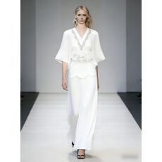 批发设计感重工手工钉珠垂感褶皱V领上衣+百褶长裙套装