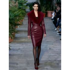 批发网红爆款小众高级感重工<b class='q'>狐狸毛</b>翻领短外套修身显瘦PU皮衣长裙套装