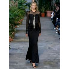 批发女神范长袖设计感<b class='q'>连衣裙</b>女季修身收腰显瘦A字裙名媛通勤长裙