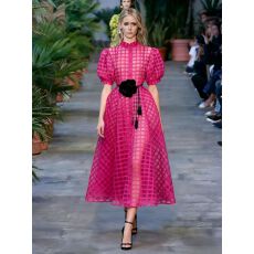 批发跨境新款时尚多色灯笼袖连衣裙镶钻 INS休闲聚会连衣裙女