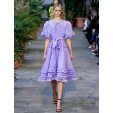 批发法式气质系带收腰<b class='q'>泡泡袖</b>短裙新款拼接木耳边设计短款<b class='q'>连衣裙</b>女A字