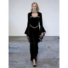 批发欧美亚马逊跨境新款宫廷风<b class='q'>复古</b>镂空镶钻优雅气质长袖长裙连衣裙