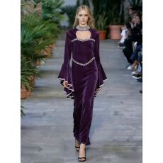 批发欧美风奢华重工喇叭袖高级服鱼尾镶钻镂空绝美显瘦<b class='q'>连衣裙</b>