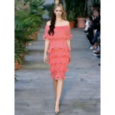 批发韩国定制夏日沙滩斜肩卷边飘逸<b class='q'>连衣裙</b>度假长裙