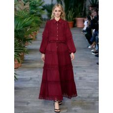 批发法式复古重工镂空蕾丝拼接<b class='q'>灯笼</b>袖短款衬衫高腰大摆半身裙秋季套装