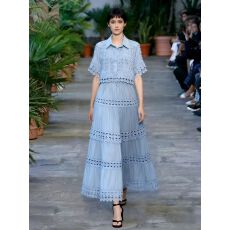 批发法式复古重工镂空蕾丝拼接<b class='q'>灯笼</b>袖短款衬衫高腰大摆半身裙套装