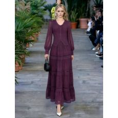 批发新款女装黑色蕾丝拼接V领<b class='q'>连衣裙</b>收腰显瘦长裙