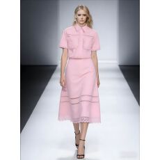 批发法式复古花边翻领钉珠<b class='q'>衬衫</b>白色大摆型半身裙套装学院风两件套套装