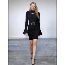 批发冬季穿搭独特超好看裙子高端精致厅里厅气出席重要场合黑色<b class='q'>连衣裙</b>