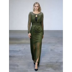 批发欧美新款高级感明星款重工钉珠镶钻胸前开叉长款晚礼服<b class='q'>连衣裙</b>