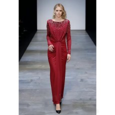 批发法式时尚气质减龄气质长袖烫钻包臀褶皱<b class='q'>连衣裙</b>高级洋气晚礼服长裙