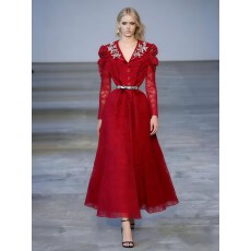 批发法式重工镶钻娃娃领泡泡袖刺绣<b class='q'>蕾丝</b><b class='q'>连衣裙</b>女收腰显瘦气质优雅长裙