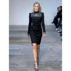 批发欧美名媛主持人时尚镶钻拼接圆领<b class='q'>连衣裙</b>女设计收腰优雅礼服裙