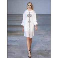 批发复古文艺棉麻中式刺绣条纹衬衫立领绣花衬衣裙子