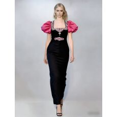 批发<b class='q'>欧美</b>跨境黑色优雅重工水钻弹力紧身绷带长款连衣裙派对酒会晚<b class='q'>礼服</b>