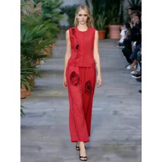 批发新款时尚宽松文艺木耳边立体花朵装饰T恤+花朵半身裙<b class='q'>两件套</b>纯色