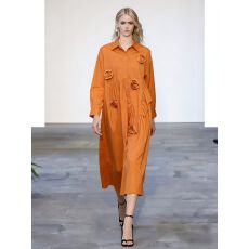 批发法式<b class='q'>文艺</b>不对称设计感立体花朵小翻领<b class='q'>连衣裙</b>宽松清新短袖气质长裙