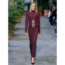 批发<b class='q'>欧美</b>时尚重工金属扣收腰长袖烫钻<b class='q'>连衣裙</b>女秋冬修身显瘦优雅礼服裙