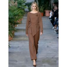 批发<b class='q'>欧美</b>跨境女装秋季新款气质休闲斜肩绑带长袖上衣长裤套装