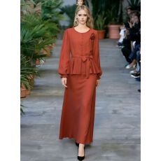 批发新款<b class='q'>欧美</b>亚马逊跨境外贸女装长袖单排扣荷叶边上衣长裙俩件套