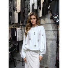 批发<b class='q'>欧美</b>时尚重工镶钻圆领灯笼袖缎面时尚宽松遮肉上衣 半身裙2件套