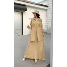 批发轻熟风重工刺绣红色通勤两件套女秋季宽松显瘦长袖衬衫阔腿裤<b class='q'>套装</b>