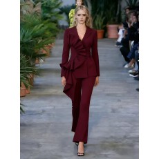 批发新款南油女装欧货高级感不规则<b class='q'>西装</b>微喇叭裤套装女两件套