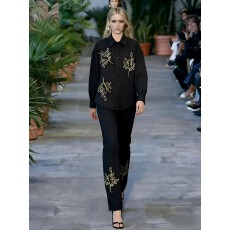 批发新款洋气复古亮片绣花长袖衬衫长裤时尚套装女秋宽松<b class='q'>大码</b>