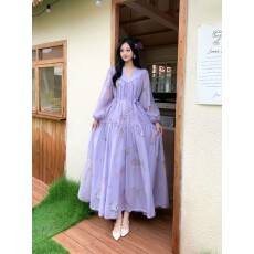 批发秋季新款法式雪纺印花少女感大码<b class='q'>连衣裙</b>夏蕾丝<b class='q'>宽松</b>娃娃公主裙