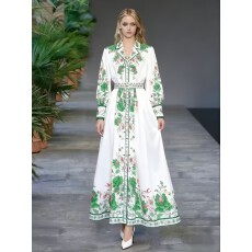 批发法式春装新款连衣裙女欧美时尚<b class='q'>西装</b>领长袖收腰印花A字裙子