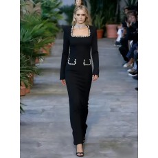 批发<b class='q'>欧美</b>外贸礼服连衣<b class='q'>裙</b>女高级感设计轻奢ins风镶钻飘带修身优雅长<b class='q'>裙</b>