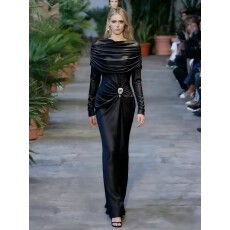 批发<b class='q'>欧美</b>轻奢名媛气质礼服连衣<b class='q'>裙</b>女秋冬氛围感设计不规则拼接优雅长<b class='q'>裙</b>