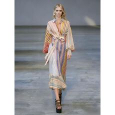 批发明星<b class='q'>同款</b>新款度假成衣条纹图案中长款<b class='q'>连衣裙</b>