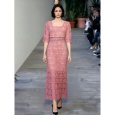 批发气质方领显瘦高腰法式连衣裙<b class='q'>礼服</b>女超好看镂空蕾丝<b class='q'>长裙</b>