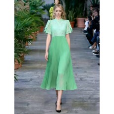 批发跨境亚马逊<b class='q'>女装</b><b class='q'>欧美</b>迪拜优雅长裙花边中袖宽松<b class='q'>大码</b>通勤百褶