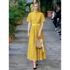 批发法式复古设计感刺绣镂空蕾丝<b class='q'>礼服</b>高端小众荷叶边修身中长款连衣裙